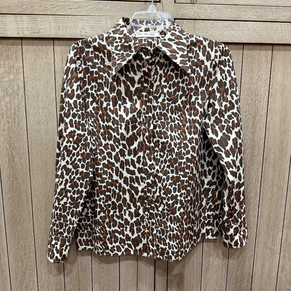 Tory Burch Reva Leopard Poplin Blouse, Size 2, NEW with Tags